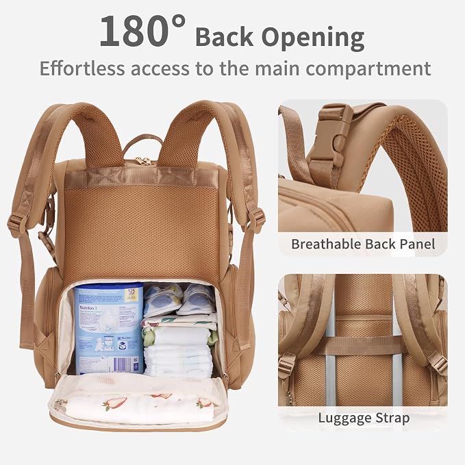 CEI-CEI Neoprene Diaper Bag Backpack Large Newborn Baby Maternity Bags Waterproof Travel Tote for Mom Dad with Insulated Pockets,Changing Pad - Image 4