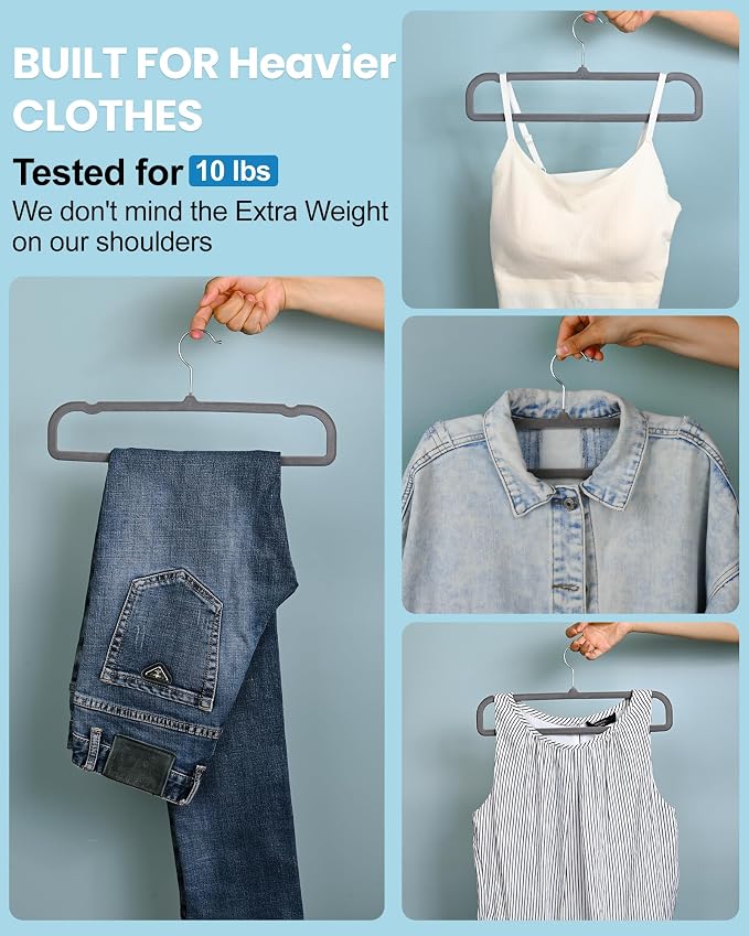 Velvet Hangers Non Slip - 20 Pack Pants Hangers for Grey Felt Hangers | Thin Space Saving Clothes Hanger - Strong, Durable, Jean Perchas with 360 Degree Rotatable Hook for Tank Top ﻿ - Image 5