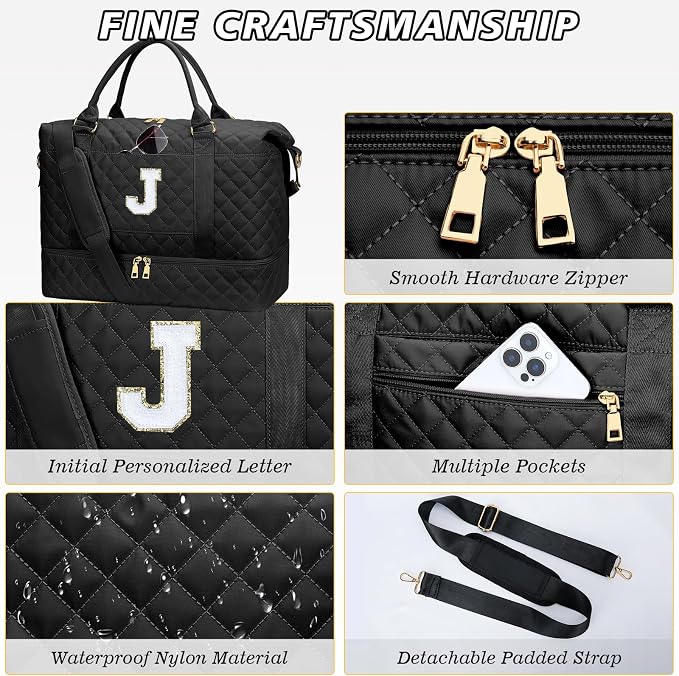 Personalized Duffle Bag for girls 8-10 10-12(Black,J) | Monogrammed Gifts for Women-Overnight Bags with Toiletry Bag-Weekender Bags with Shoe Compartment for Travel - Image 6