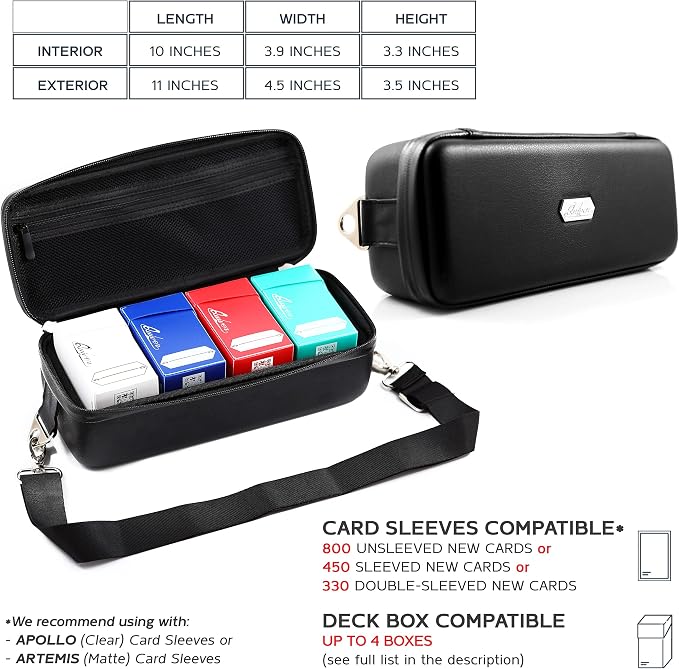 Black Bolt Card Carrying Case fits PM Cards and other TCG Games - Storage Bag for Playing/Trading Cards and Deck Box (Straps, Dividers & 100 Apollo Card Sleeves) | Fits 800+ cards, PU leather, adjustable velcro dividers, shoulder strap, 100 Apollo slee... - Image 4