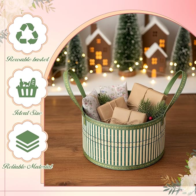 Weysat 12 Set Baskets for Gifts Empty Bulk, Large Woven Bamboo Gift Basket Kit with Handles, Bow, Wrap Bag to Fill for Raffle Thanksgiving Day Wedding Birthdays Party Wrapping (Green) - Image 5