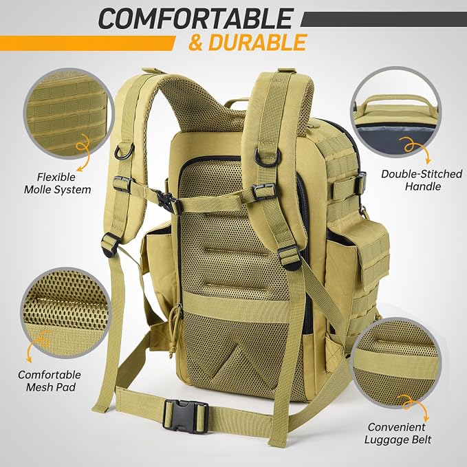 SHARKMOUTH Military Diaper Bag for Dad - Insulated Baby Diaper Backpack with Patches for Hiking Travel Camping - Baby Shower Gifts Tan - Image 3