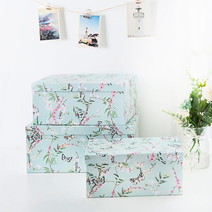 Soul & Lane - Butterfly Photo Storage Boxes with Lids, Set of 3 | Nesting Paperboard Containers with Lids for Pictures and Photos, Floral Nature Decor Cartons, Large Keepsake Gift Boxes - Image 3