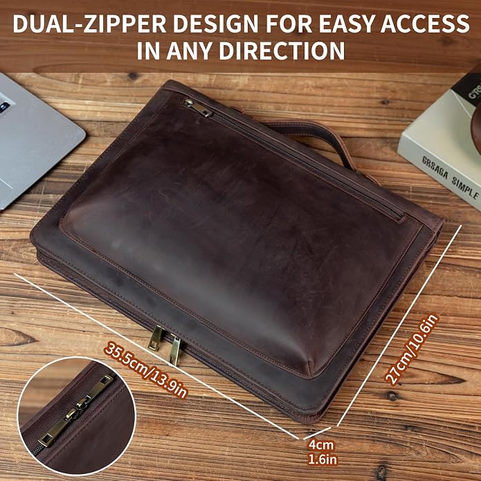 YIWEN Leather Portfolio with Handle, Zippered Front Pocket and Clip - Image 7