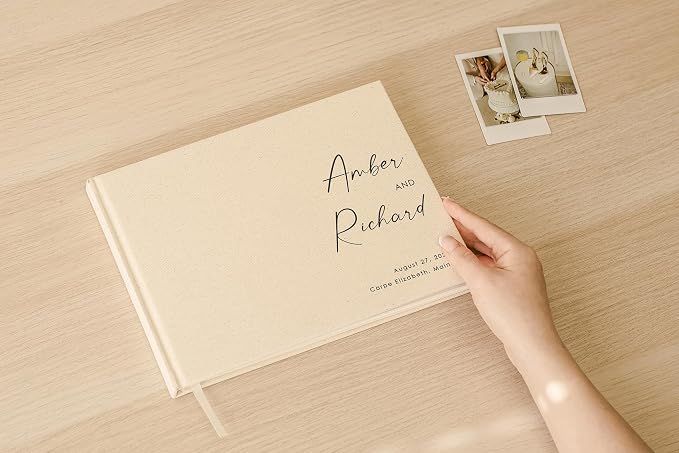Personalized Linen Guest Book (Design 3) - 9 x 7.5 Hardcover Custom Wedding Guestbook Bride Groom Name Date Location Venue, Reception Ceremony Engagement Party Keepsake Signing Book w/ 120 Blank Pages - Image 7
