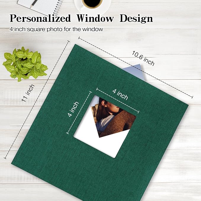 potricher Self Adhesive Photo Album 40 Pages, Linen cover, Dark Green | Photo Album Self Adhesive 4x6 5x7 8x10 Pictures, Linen Cover DIY Scrapbook Albums for Family, Wedding, Baby, Anniversary - Image 2