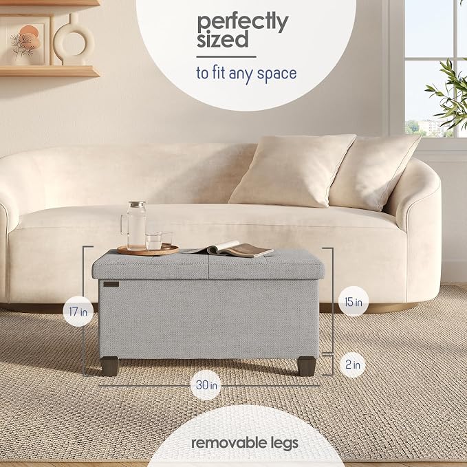 Storage Ottoman Bench with Bins, 30-in Storage Bench for Bedroom End of Bed, Folding Foot Rest Ottoman for Living Room Max 660lbs, Fabric Ottomans, Light Grey - Image 8