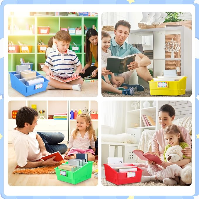 Lineshading 6 Pack Picture Book Organizer Bins with Dividers Large Plastic Book Holders with Labels Multi Purpose Classroom Organization Bins Storage Container(Rainbow Color,13.5 " X 13.5 " X 7.75") - Image 5