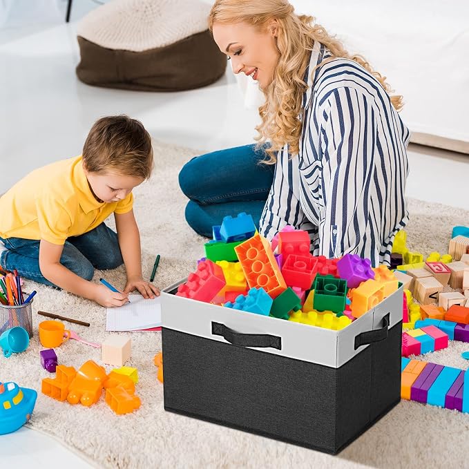 GhvyenntteS Large Storage Baskets for Shelves 3 Pack, Collapsible Fabric Storage Bins with 3 Handles, Decorative Closet Organizers and Storage bins for Clothes Blanket Beddings (Black, 15"x11"x9.6") - Image 5