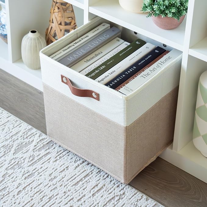 OrganiHaus 11x11 Cube Storage Bins, Set of 4 - Fabric Storage Cubes | Sturdy, holds its shape; odor-free; fits ClosetMaid 11-inch shelves; vegan leather handles - Image 5