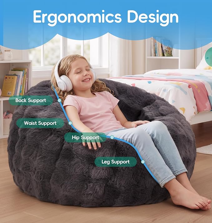 Hobestluk Small Beanbag Chair Donut-Shaped Bubble Plush Sofa Lounge Seat | Dark Grey, Bean Bag Chairs with Bubble Plush Cover Foam Filling Cozy Seating for Bedroom Living Room Reading Nook Furniture - Image 4