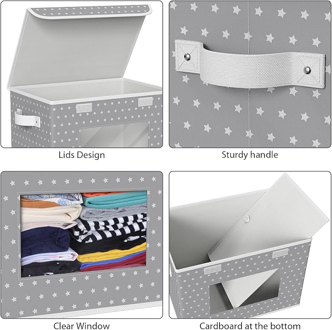 Univivi Fabric Foldable Storage Boxes with Lids, 4 Pack, Gray Star | 17 x 12 x 12 In Large Stackable Storage Bins with Lids, Closet Organizers and Storage Cube Basket for Home, Office, Bedroom - Image 4