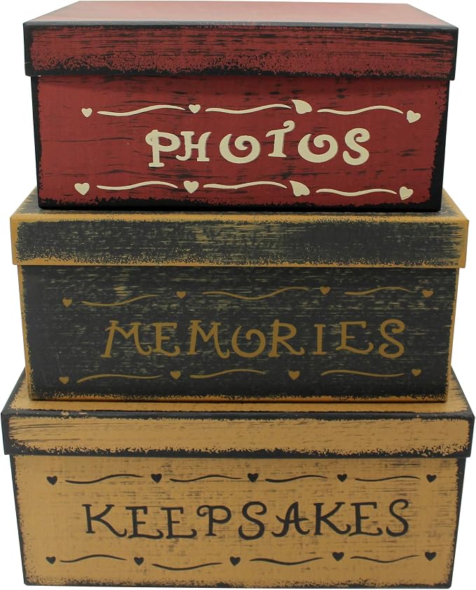 Primitive Vintage Rectangular Photos, Memories, Keepsakes Cardboard Nesting Boxes, Large 12 X 9 X 5-1/2 Inch. Set of 3. - Image 2