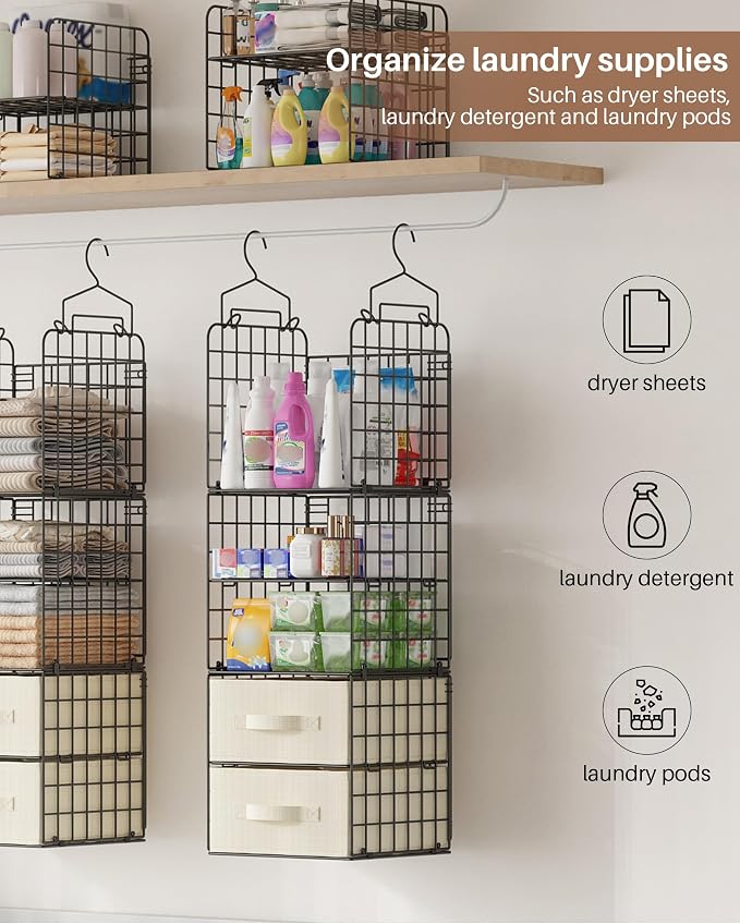 4 Tier Metal Hanging Closet Organizer with 2 Fabric Drawers | Heavy Duty Foldable Clothes Storage Rack ,No Sag Storage Rack for Clothes, Sweaters, Hats, Small Closets, Apartments, Dorms - Image 8