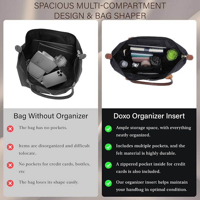 Purse Organizer Insert for Longchamp Le Pliage Large, Black | 6-Compartment Bag Organizer with YKK Zipper Pocket, Cup Holder, Key Chain, Waterproof DupontPaper Lightweight Handbag Shaper - Image 5