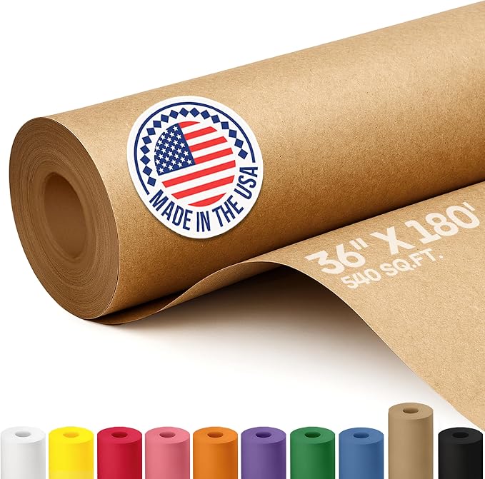 IDL Packaging Brown Kraft Paper Roll 36" x 2160" (180 feet), 30lb Thickness - USA-Made Brown Wrapping Paper for Packing, Moving, Shipping & Crafts/Arts - 100% Recycled Natural Craft Wrap Material by IDLPackaging