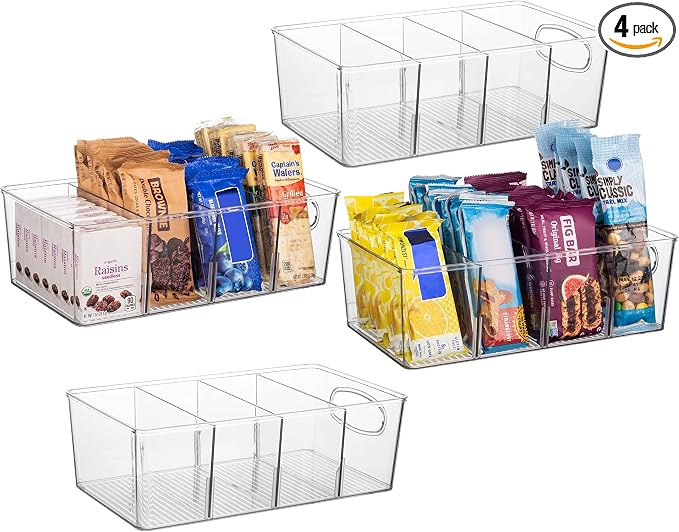 ClearSpace Pantry Organizers and Storage and Cabinet Organizer, 4 Pack | Storage bin with divider for organizing pantry items, food containers, kitchen essentials, and refrigerator storage by ClearSpace