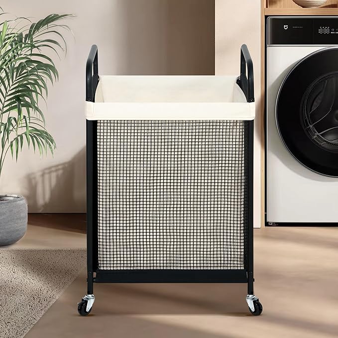 STO STO Laundry Hamper, 90L Rolling Laundry Sorter Cart with Removable and Washable Liner Bag, Clothes Hamper with Wheels and Metal Handle for Laundry Room and Bedroom - Image 2