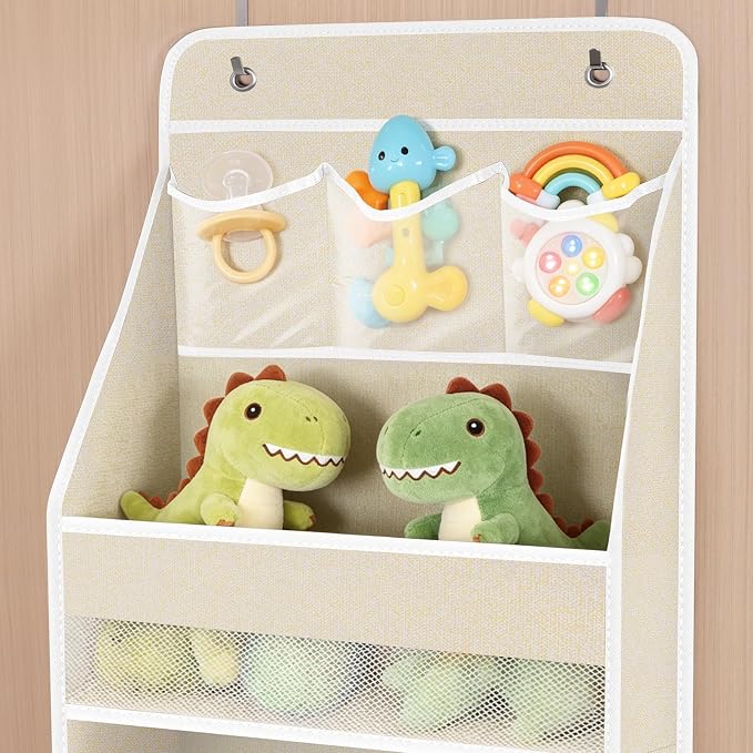 Univivi Over the Door Organizer for Baby Nursery, Beige Pattern, 6-Shelf | Door Storage with Large Capacity Breathable Mesh Pockets, Fabric Over Door Organizer for Baby Essential, Bedroom and Dorm - Image 4