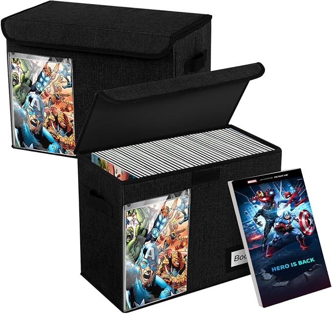 Display Collection Comic Book Storage Boxes, Protector Organizer 15.8" X 7.8" X 11.8" Collapsible Holds 160-180 Comic Book Heavy Duty Bin Container Holder Shelf, 2 PCS by YNSZAS