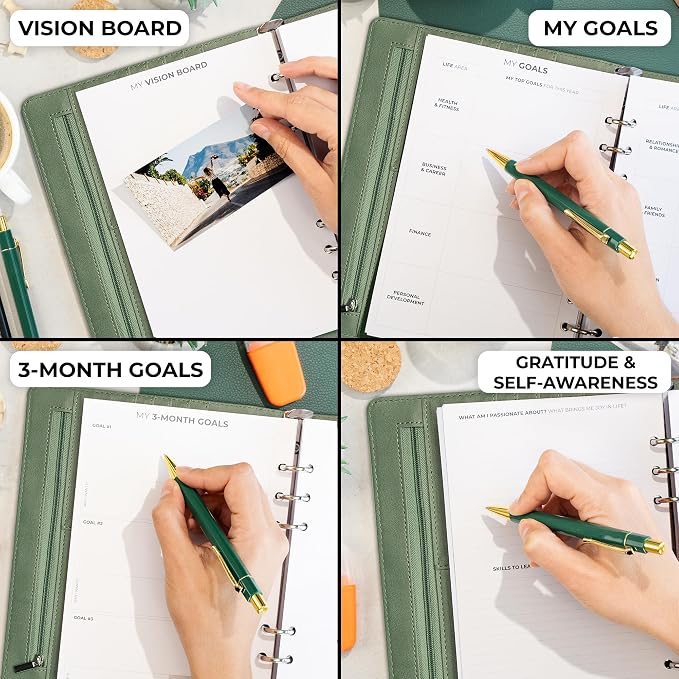 Clever Fox Weekly Planner Binder, Undated Daily A5 Eco Leather Cypress | 7 x 10 in with A5 pages, mini 3 ring portfolio organizer, work time manager, day runner, agenda book with monthly calendars - Image 6