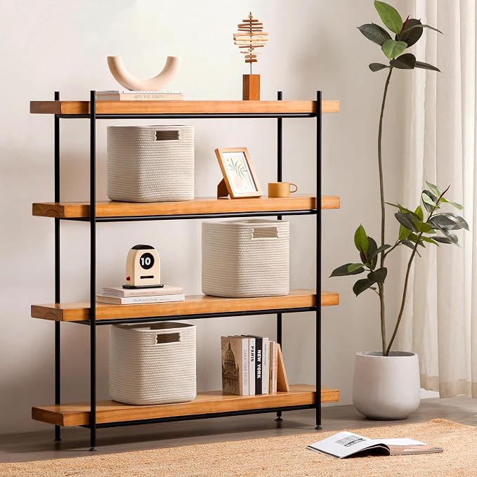Dreamcountry 11 Inch Cube Storage Bins, Storage Cubes with Handles, 4 Pack Cotton Rope Basket for Shelves, Cube Storage Organizer forToys, Book, Clothes, Home, Office, Nursery, Beige - Image 3