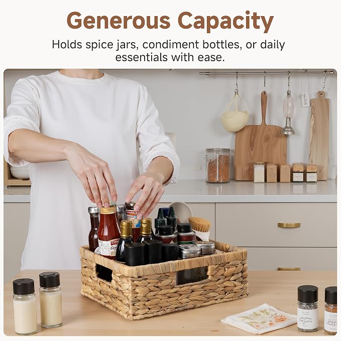 StorageWorks Water Hyacinth Pantry Baskets for Organizing, Natural, 1-Pack | Wicker Storage Baskets for Organizing, Pantry Baskets for Organizing, Woven Baskets, 13 inch Basket, 13"L x 10¼"W x 4 ¾"H - Image 4