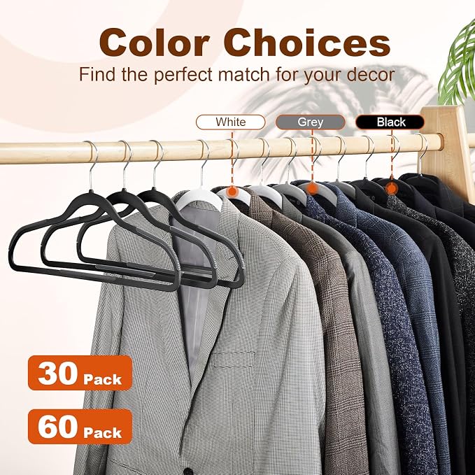 HOUSE DAY Non Slip Plastic Clothes Hangers 30 Pack with Rubber Pads, Black | Space-Saving 0.2-Inch Slim Design; Heavy-Duty and 360° Swivel Hooks Keep Shirts, Coats, Suit, Blouse and Pants Organized - Image 8