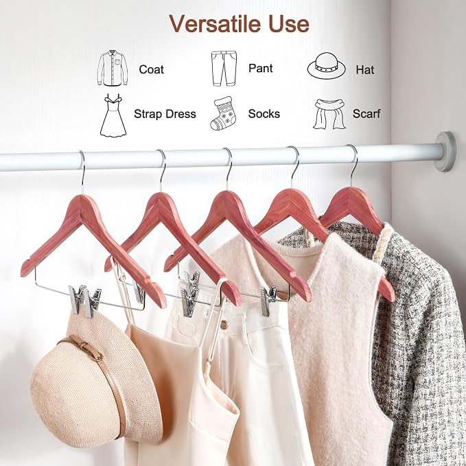 TOPIA HANGER American Red Cedar Wooden Hangers with Adjustable Metal Clips and 360° Swivel Hook, Premium Wood Clothes Hangers 20 Pack for Suit, Pant, Skirt, Jeans, Coat, Jacket-CT28C20 - Image 4