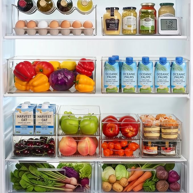 Hudgan 8 Pack Freezer Organizer Bins,Stackable,Clear Bins for Fridge,Pantry | Straight Side, 3 Sizes, 2 XL Storage Container, 3 Large Cabinet Organizer, 3 Medium Storage Drawer - Image 3