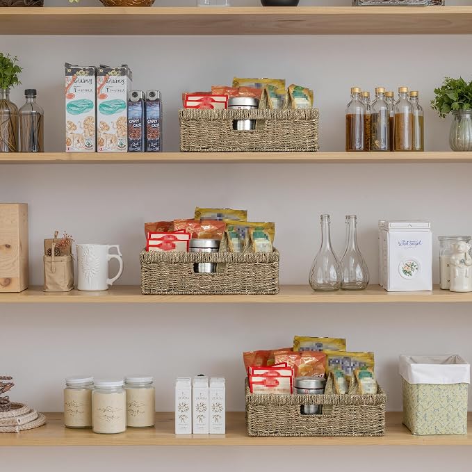 StorageWorks Pantry Baskets, Wicker Storage Baskets, Shallow Basket, 1-Pack | Seagrass Baskets, Wicker Storage Baskets for Organizing, Pantry Organizers and Storage, Woven Baskets, 15¼"L x 11¾"W x 4 ¾"H - Image 5