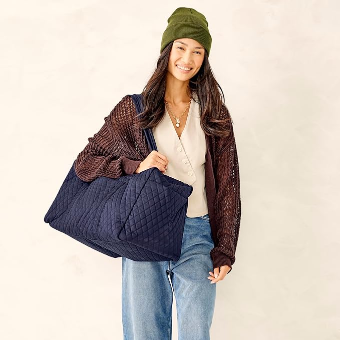 Vera Bradley Women's Premium Cotton Large Original Duffel Bag – Carry On Weekender Travel & Gym Bag – Peacoat, 58L - Image 2