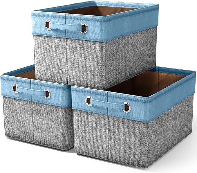 Sorbus Cubby Storage Organizer 15 Inch - Big Sturdy Collapsible Storage Bins with Dual Handles - Foldable Baskets for Organizing - Decorative Storage Bins for Shelves at Home & Office - 3 Pack| Aqua by Sorbus