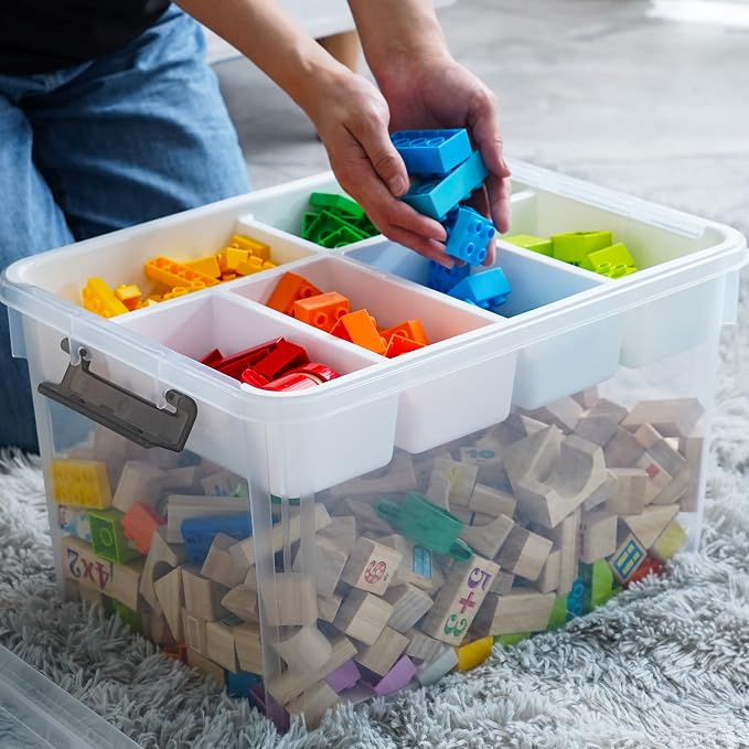 Citylife 32QT Clear Craft Organizers and Storage Box with Removable Tray | Stackable Art Supply Organizer Storage Bins with Lids for Beads, Markers, Sewing, Tools, Playdoh, Toys, Made in USA - Image 3