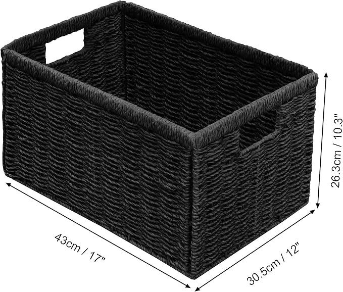 2 Packs Large Wicker Storage Basket, Closet Storage Baskets Bins for Shelves, Decorative Collapsible Baskets for Organizing Clothes Toy Nursery Bathroom Organizers and Storage, Black - Image 2