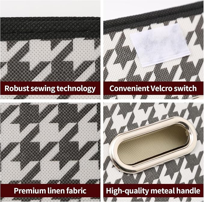 STOREONE Fabric Storage Cube Bins Foldable Organizer Container Collapsible Basket with Lids and Metal Handles, for Home, Bedroom, Closet 6 Pcs (Houndstooth) - Image 7