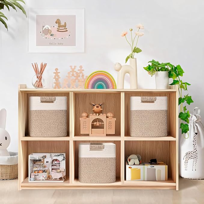 13 Inch Storage Cubes, 3 Pack Cube Storage Bins for Organizing, Cotton Rope Woven Baskets for Shelves, Bathroom, Kids Room, Closets, Baby Nursery - Image 2
