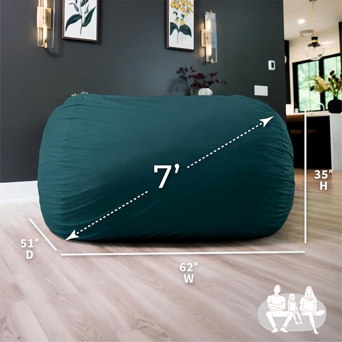 Big Joe Fuf 7Ft Giant Foam Bean Bag Chair, Oversized Couch with Removable Cover for Kids, Teens, Adults, Deep Sea Velveteen, Durable Woven Polyester, 7 Foot | Premium Shredded Foam Filled, Velveteen, Adult-Sized Comfortable Seating, Supports Up to 300 lbs - Image 3
