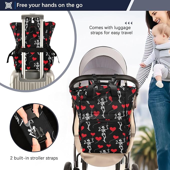 MNSRUU Diaper Bag Romantic Skull Gothic Diaper Bag Backpack Multifunction Travel Diaper Bag Tote Large Capacity Diaper Changing Backpacks for Moms Dads - Image 4