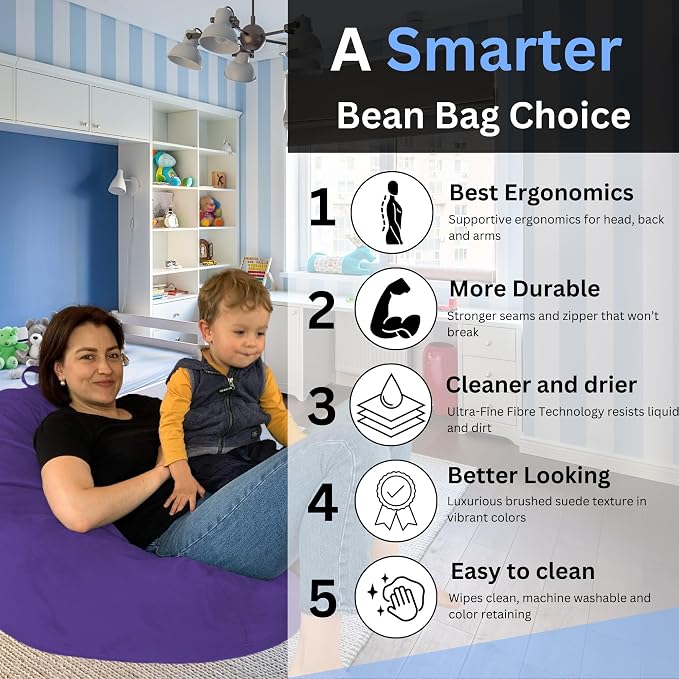 Bean Bag Stuffed Animal Storage Chair Cover (No Filler) for Kids and Adults. Extra Large Bird's Nest Beanbag Memory Foam Soft Premium (Purple, 3.5 ft (Cover Only)) - Image 7