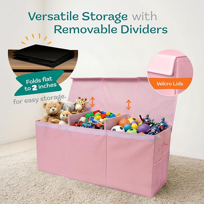 SoftOwl Extra Large Toy Storage Organizer with Lid - Sturdy, Collapsible Toy Chest Storage Box Design - Toys Bin with Dividers for Kids, Nursery, Bedroom, Playroom 37"x16"x14" - Image 5