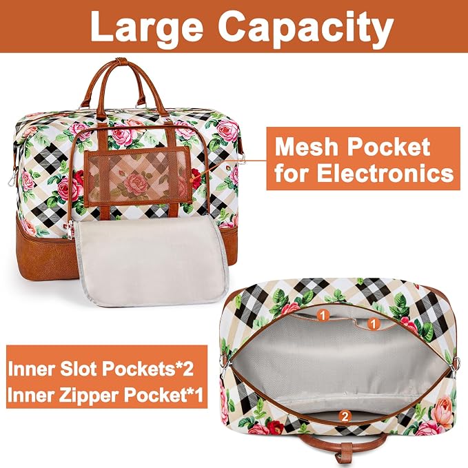 TIBES Travel Weekender Bag for Women, Overnight Bag with Shoe Compartment | 3PCS Large Travel Duffel Bag for Gym, Travel, Hospital, Business Trip, Carry On Tote, Wet & Dry Separation, Water Resistant - Image 4