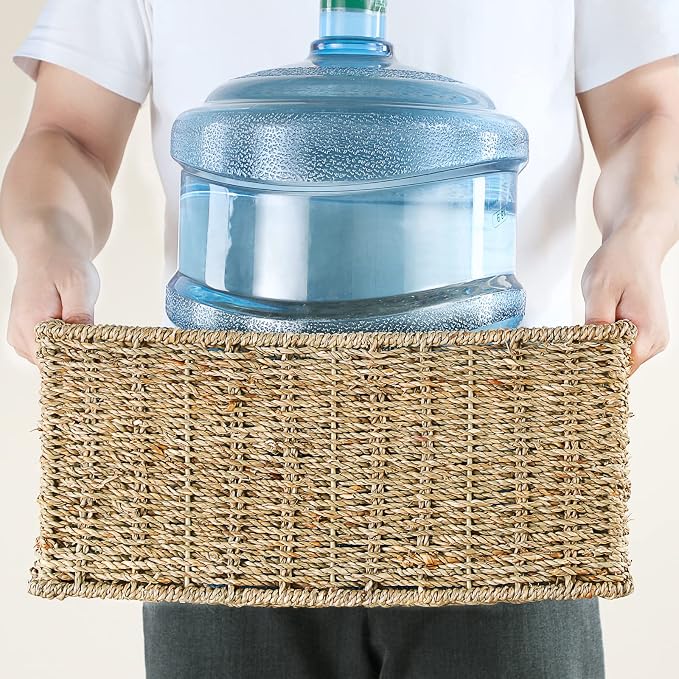 HOONEX Large Wicker Baskets for Storage, Seagrass Baskets with Dual Handles, Woven Baskets for Storage, Set of 3, Natural - Image 5