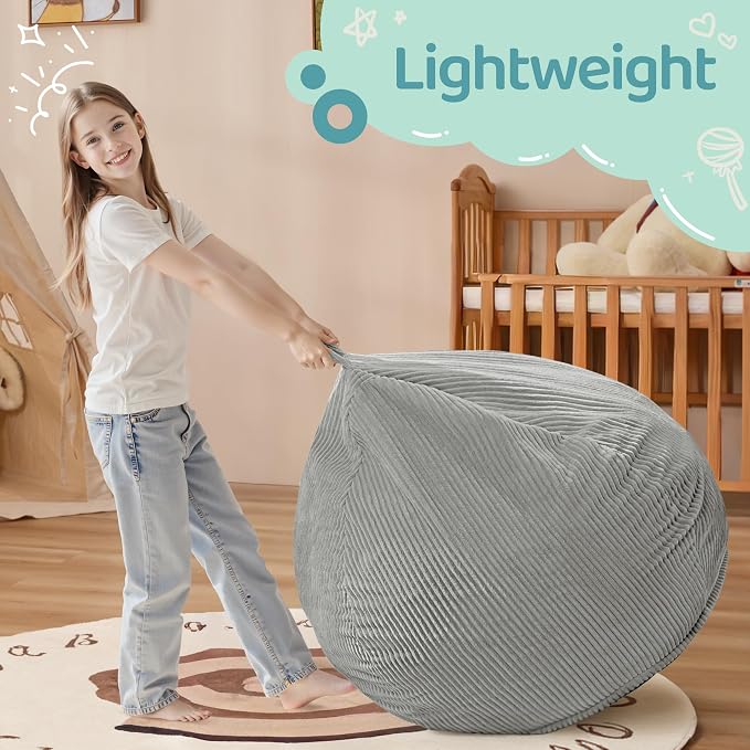 2.5FT Bean Bag Chair,Teardrop Bean Bags with Memory Foam Filled | Beanbag Chairs with Handle,Teardrop Bean Bag Sofa with Corduroy Machine Washable Cover for Living Room,Bedroom-Light Grey - Image 4