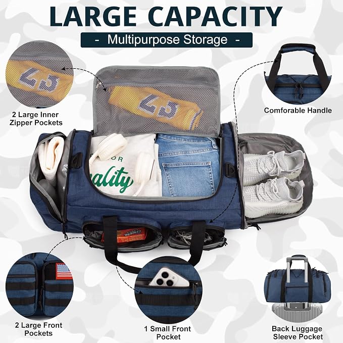 Tactical Gym Bag for Men,50L Large 3-in-1 Sports Duffle Bag for Travel Gym | Water Resistant ,Adjustable Shoulder Strap,MOLLE Weekender Overnight Bag with Shoes Compartment,Gym Backpack for Gym,Travel - Image 3