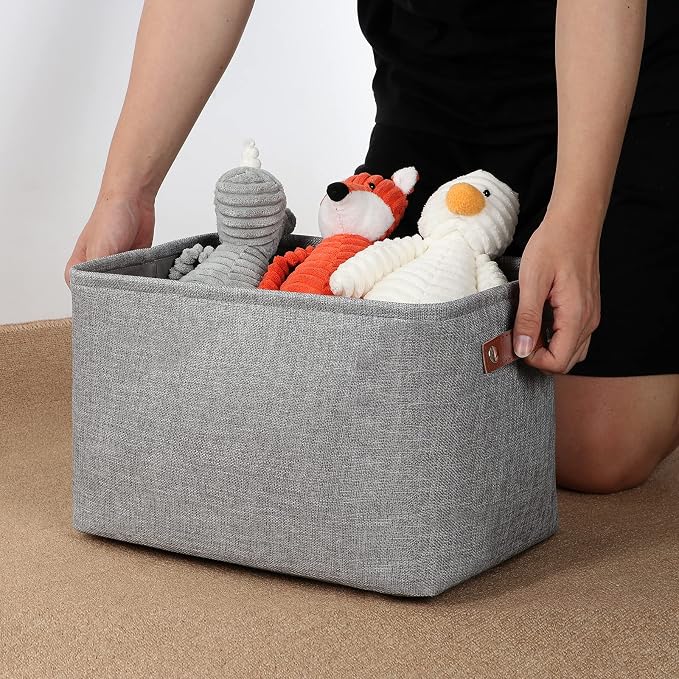DULLEMELO Medium Storage Baskets for Organizing, Rectangular Fabric Storage Bins Collapsible, Perfect for Shelves, Closets, Nursery, Home, Office, Empty Gift Baskets (3-Pack,Grey) - Image 6