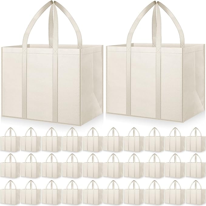 Hillban 30 Pack Large Reusable Shopping Bags Bulk | Heavy Duty Foldable Grocery Bags 16 x 13 x 10 Inch, Washable Portable Storage Totes with Reinforced Handles by Hillban
