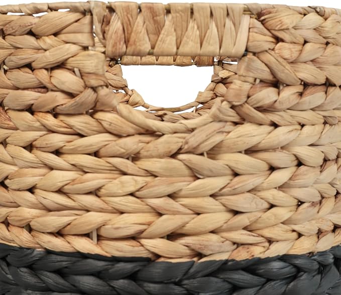 happimess Avery 3-Piece Cylinder Nesting Baskets 13", Black/Natural | Hyacinth, Bohemian Cottage Style, Handwoven Wicker, Iron Metal Frame, Decorative Storage For Toys And Books, Built In Handles - Image 4