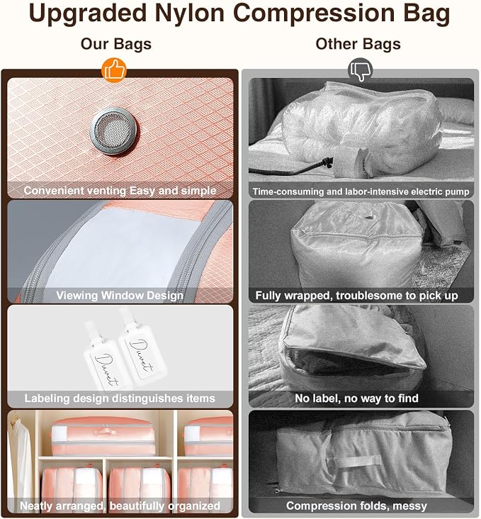2 Pack Compression Storage Bags - 110L Large Capacity Comforter Storage Bag, 3-Layer Washable Ultra Space Saving Self Compression Organizer Space Bags for Blankets, Sweaters, Sheets, Pink - Image 6
