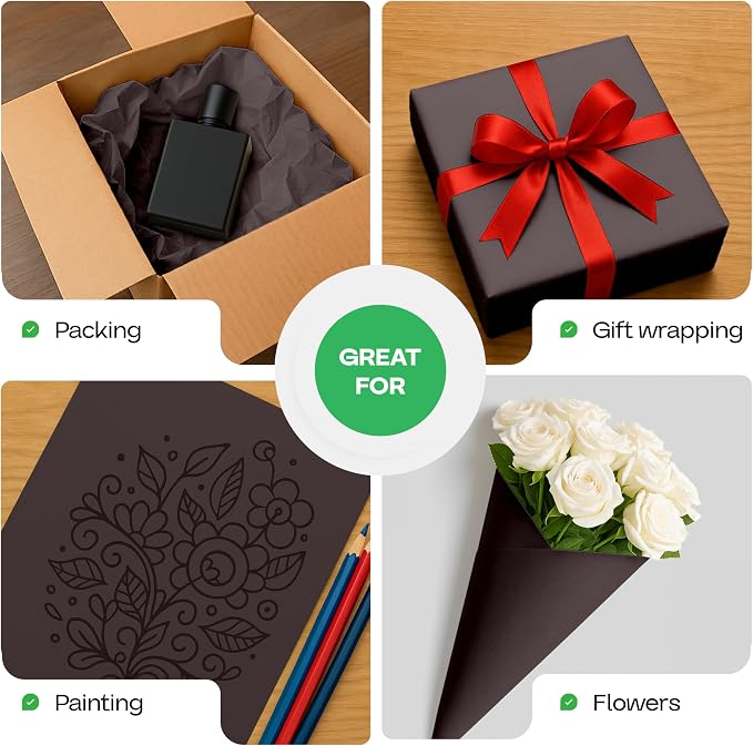 Black Paper Roll 24" x 1200" (100 feet), Pack of 2 - USA-Made 50lb Thick Kraft Paper for Packing, Shipping, Wrapping, Crafts, Arts, Birthday Party - 100% Recycled Gift Wrap Material by IDL Packaging - Image 5